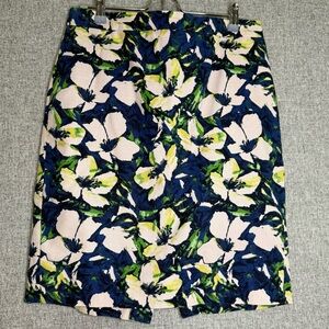 J. Crew Blue and Green Floral Pencil Skirt Size 8 100% Cotton‎